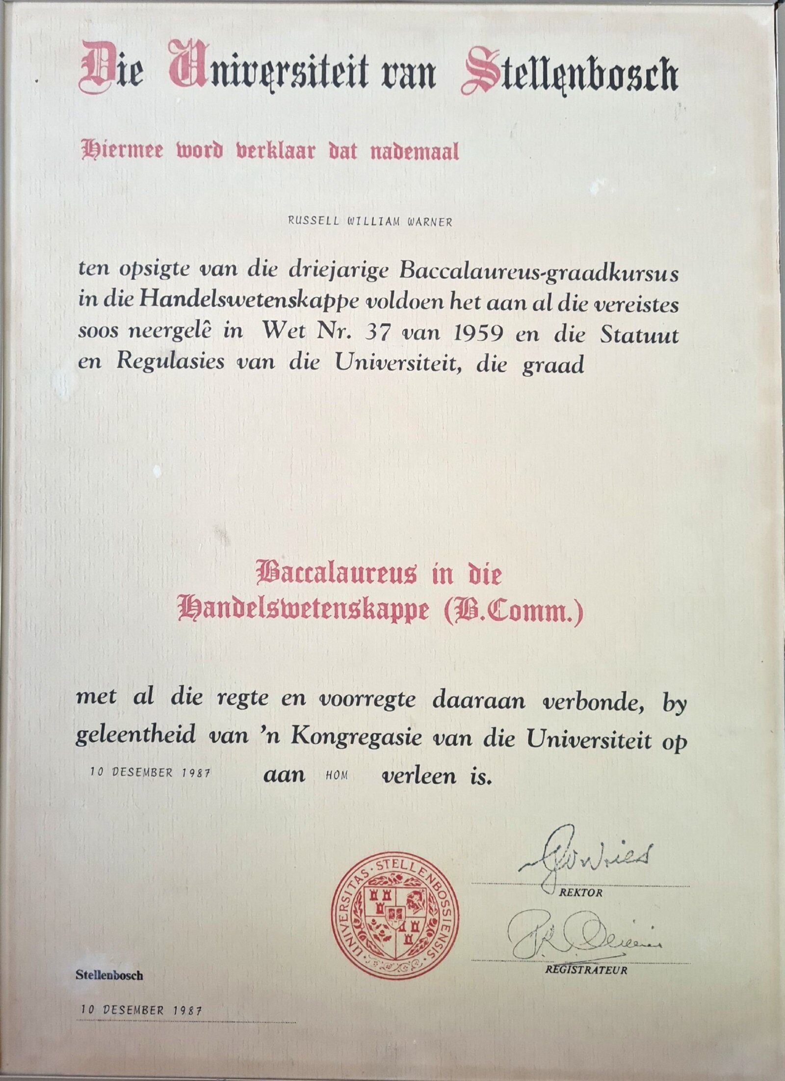 Bachelor of Commerce Certificate