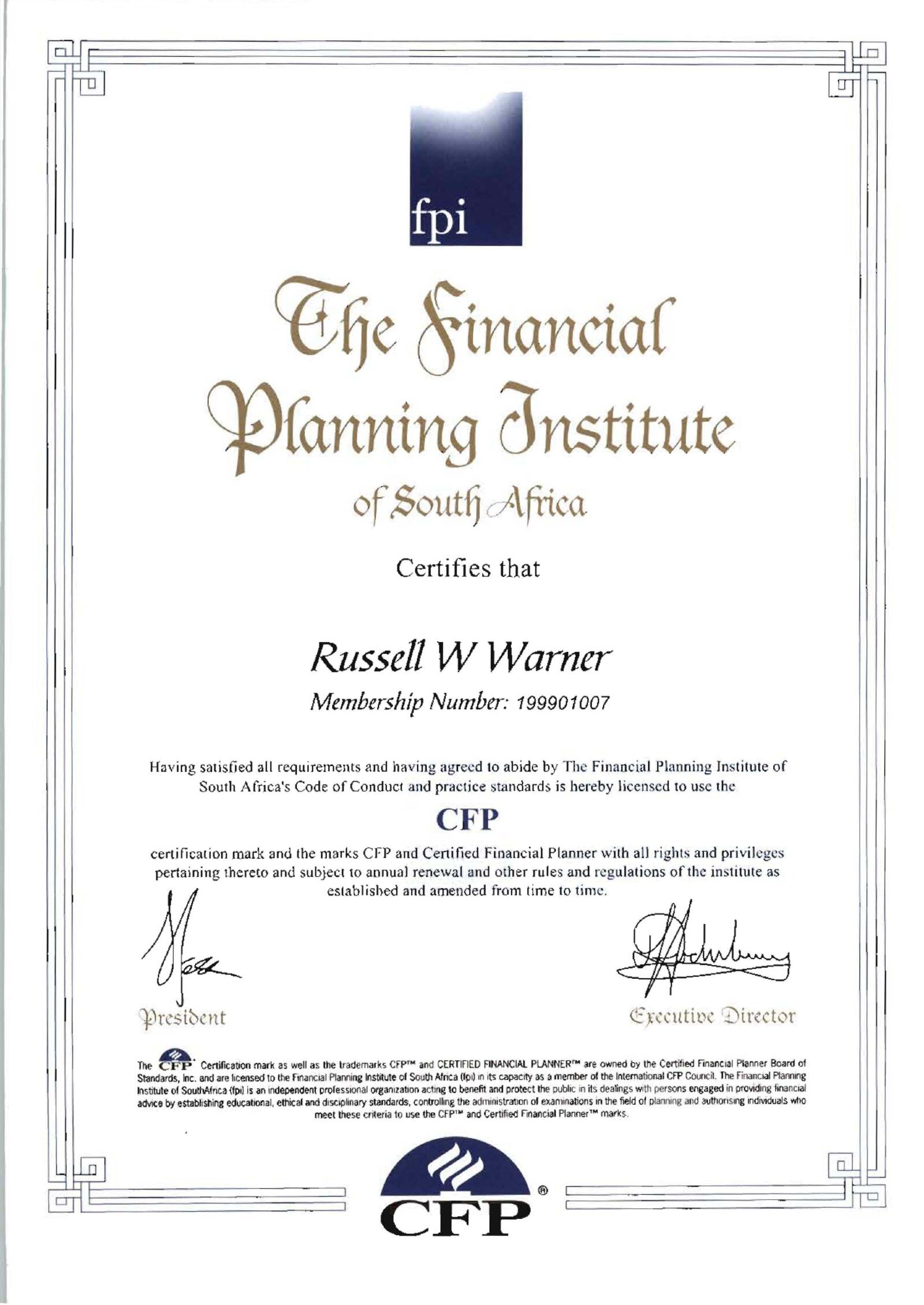 Certified Financial Planner Certificate