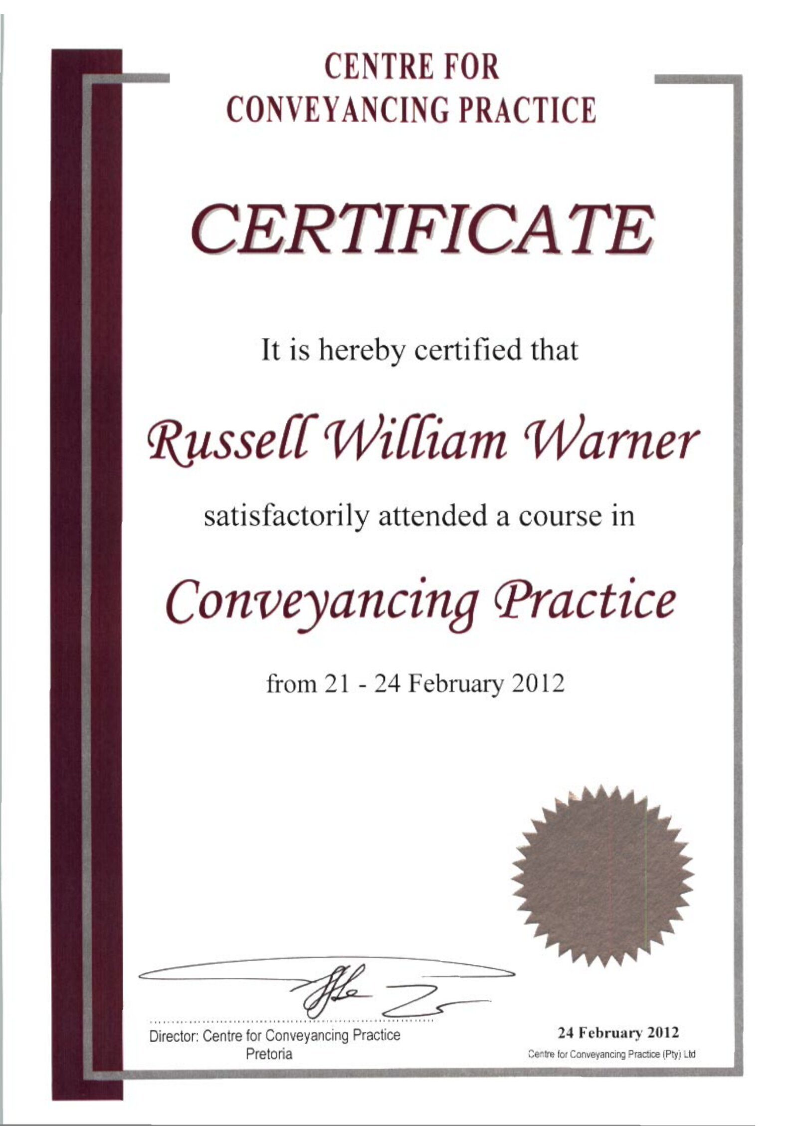 Conveyancing Certificate