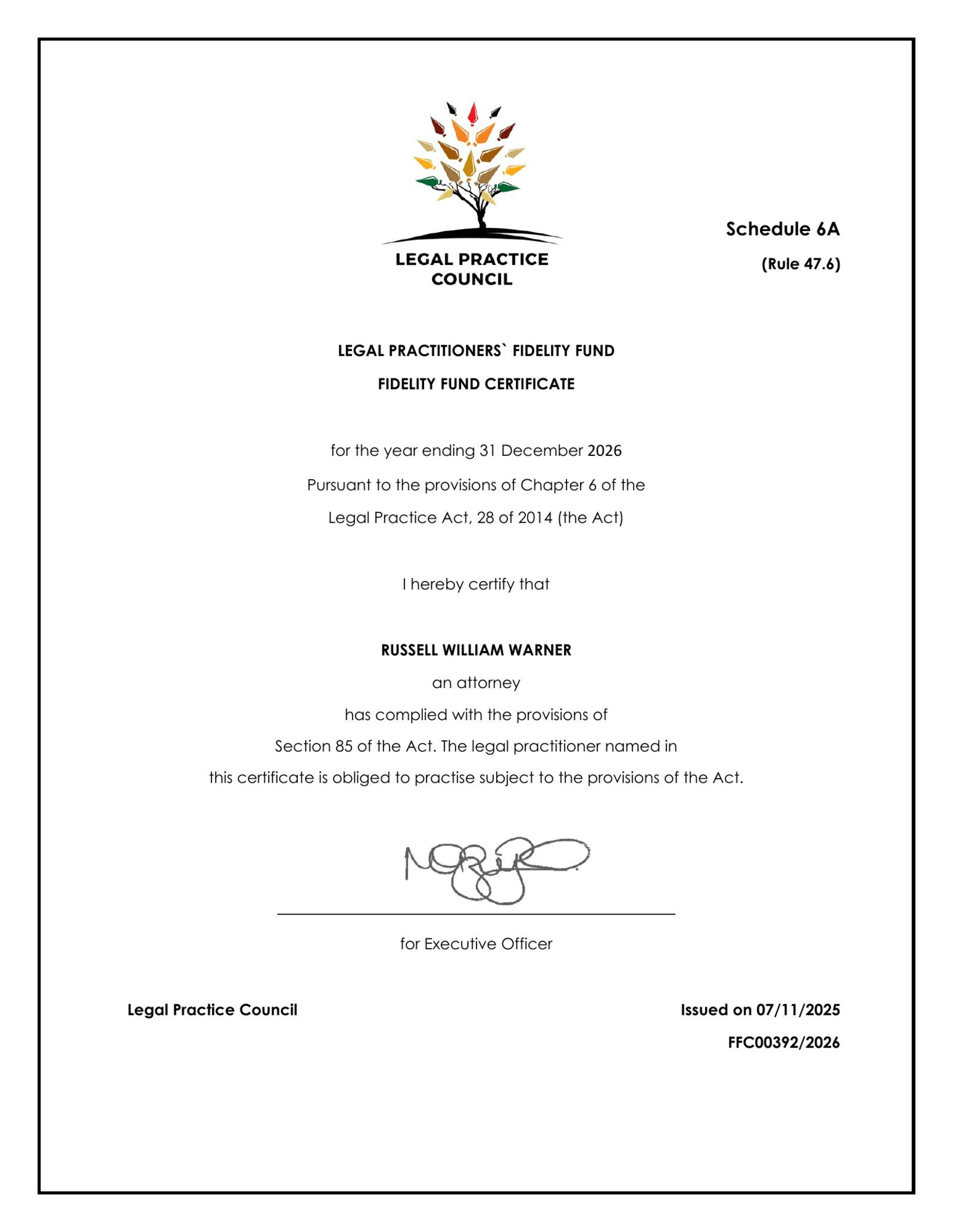 Sole Practitioner Certificate