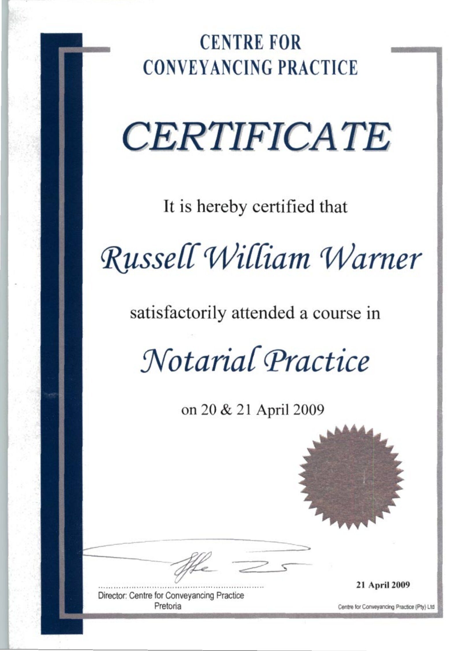 Notarial Practice Certificate